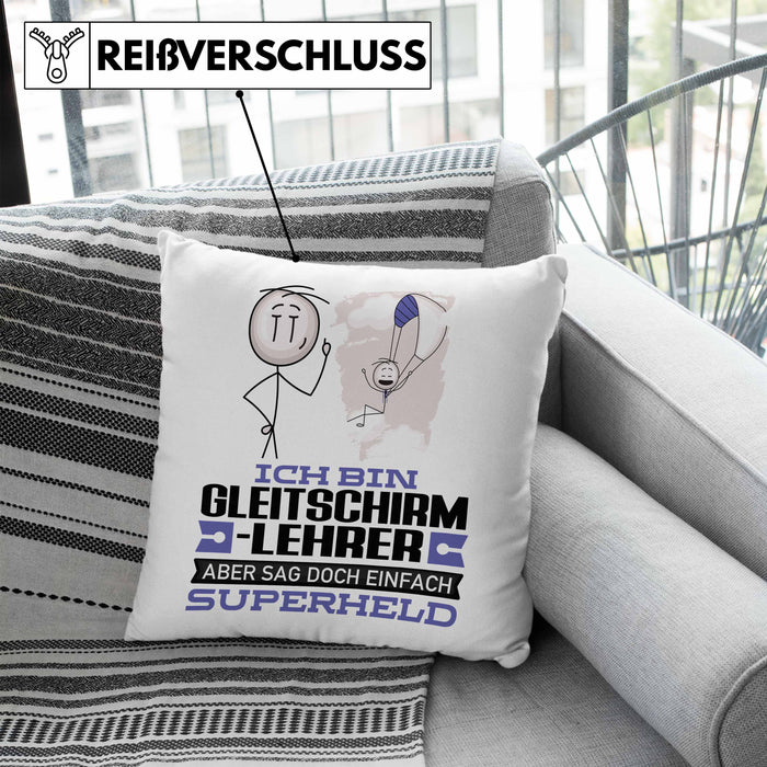 Gleitschirmlehrer Geschenk Kissen mit Füllung 40x40 Ich Bin Gleitschirmlehrer Aber Sag Doch Einfach Superheld Lustige Geschenkdiee für Gleitschirmlehrer (Grau) Blau Trendation