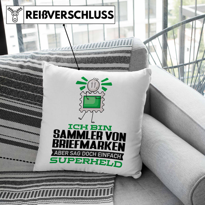 SammlervonBriefmarken Geschenk Kissen mit Füllung 40x40 Ich Bin SammlervonBriefmarken Aber Sag Doch Einfach Superheld Lustige Geschenkdiee für SammlervonBriefmarken (Grau) Grau Trendation