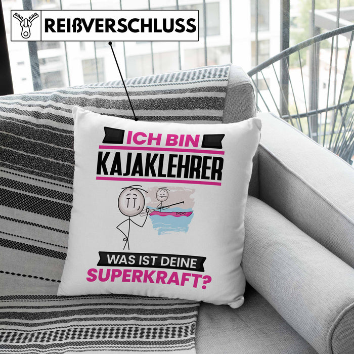 Kajaklehrer Kissen mit Füllung 40x40 Geschenk für Kajaklehrer Geburtstag Lustiger Spruch Was Ist Deine Superkraft (Grau) Rosa Trendation
