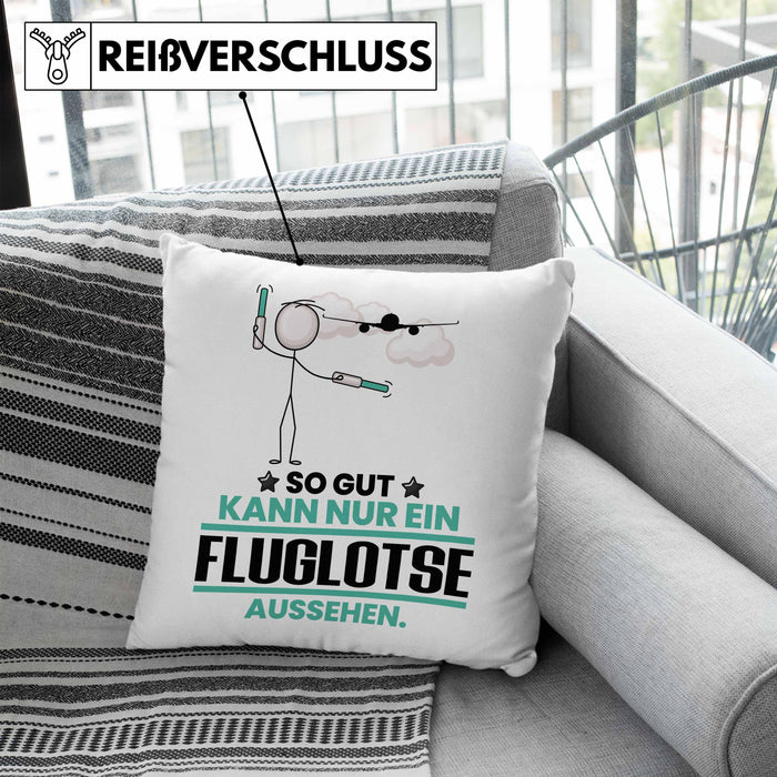 Fluglotse Geschenk Kissen mit Füllung 40x40 So Gut Kann Nur Ein Fluglotse Aussehen Geschenkidee (Grau) Blau Trendation