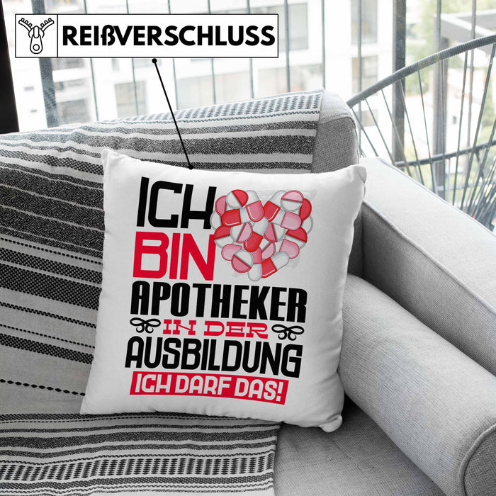 Apotheker Ausbildung Kissen mit Füllung 40x40 Geschenk Ich Bin Apotheker In Der Ausbildung Ich Darf Das Geschenkidee Spruch (Grau) Rosa Trendation