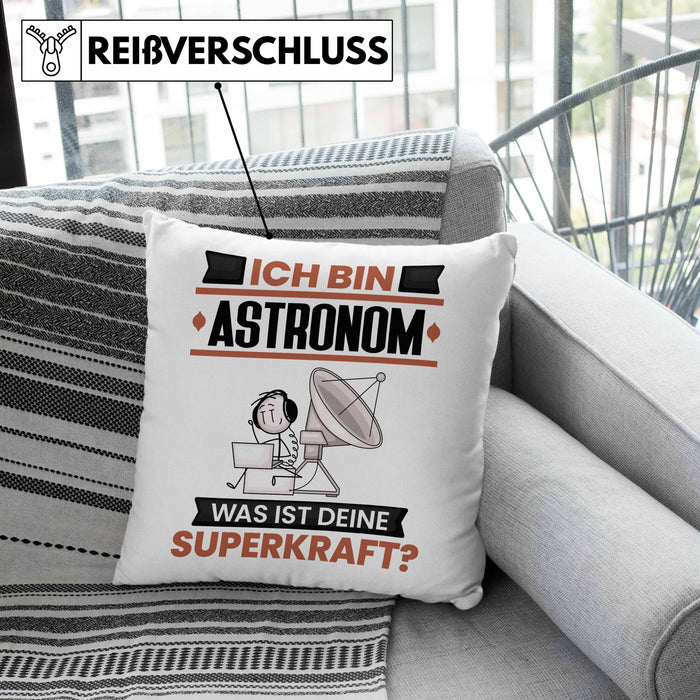 Astronom Kissen mit Füllung 40x40 Geschenk für Astronom Geburtstag Lustiger Spruch Was Ist Deine Superkraft (Grau) Rosa Trendation