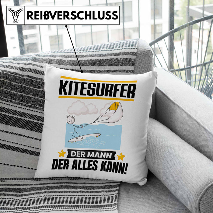Kitesurfer Kissen mit Füllung 40x40 Geschenk für Kitesurfer Der Mann Der Alles Kann Geschenkidee zum Geburtstag (Grau) Grau Trendation