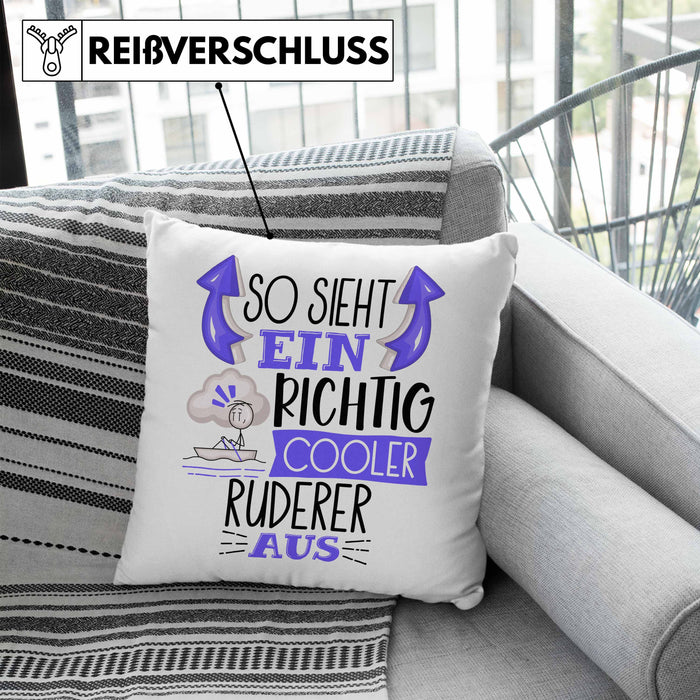 Ruderer Kissen mit Füllung 40x40 Geschenk So Sieht Ein RIchtig Cooler Ruderer Aus Geschenkidee Lustiger Spruch Geburtstag (Grau) Blau Trendation