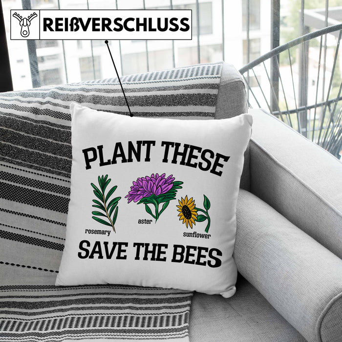 Lustige Kissen mit Füllung 40x40 für Bienenliebhaber Plant These Save The Bees Geschenk (Grau) Grün Trendation