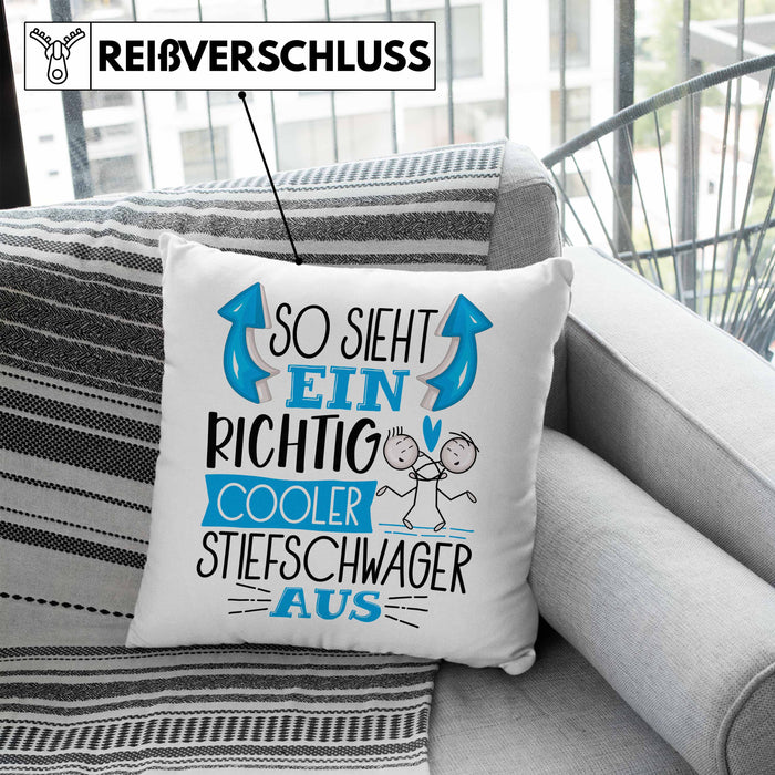 So Sieht Ein Richtig Cooler Stiefschwager Aus Geschenk Kissen mit Füllung 40x40 Lustiger Spruch Geschenkidee (Grau) Blau Trendation