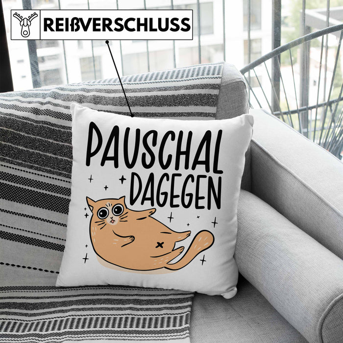 Katzen Kissen mit Füllung 40x40 Pauschal Dagegen Katze Katzenliebhaber Kater Geschenk Miau Katzenbesitzerin Geschenkidee Humor Sarkasmus (Grau) Blau Trendation