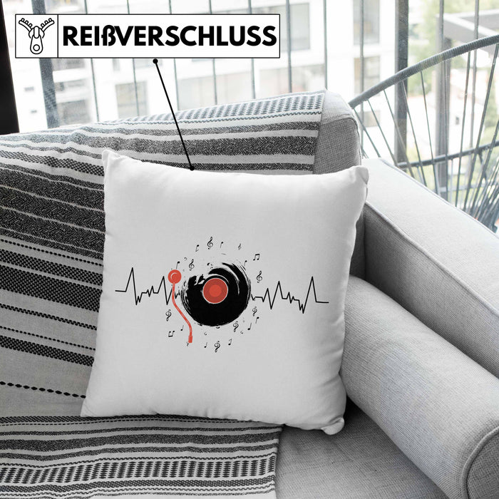 Schallplatte Geschenk Vinyl Herzschlag Vintage Retro Musik DJ Geschenk Kissen mit Füllung 40x40 (Grau) Grau Trendation
