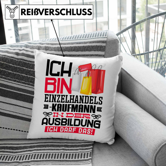 Einzelhandelskaufmann Ausbildung Kissen mit Füllung 40x40 Geschenk Ich Bin Einzelhandelskaufmann In Der Ausbildung Ich Darf Das Geschenkidee Spruch (Grau) Grün Trendation