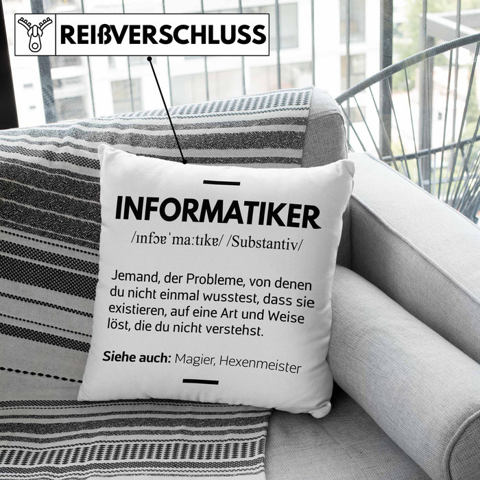 Informatiker Kissen mit Füllung 40x40 Geschenk Programmierer Gadget Lustig Geschenkidee Männer Zubehör Informatiklehrer IT (Grau) Rosa Trendation