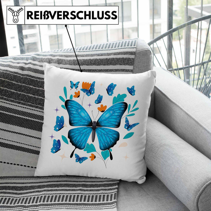 Schmetterling Kissen mit Füllung 40x40 Grafik Geschenkidee (Grau) Blau Trendation