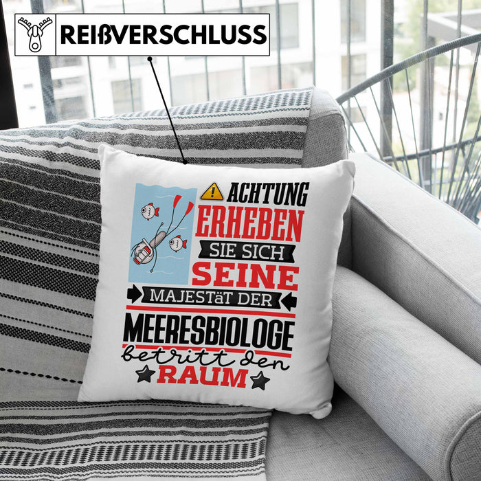 Meeresbiologe Geschenk Kissen mit Füllung 40x40 Lustiger Spruch Erheben Sie Sich Der Meeresbiologe Betritt den Raum (Grau) Grau Trendation