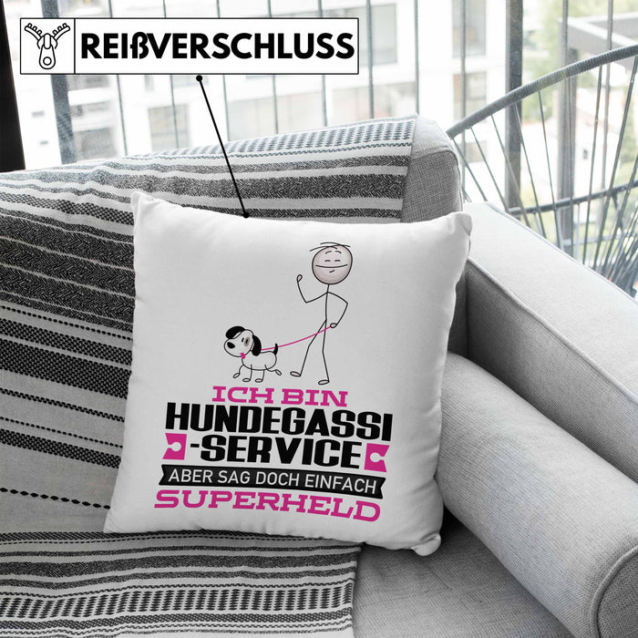 Hundegassi-Service Geschenk Kissen mit Füllung 40x40 Ich Bin Hundegassi-Service Aber Sag Doch Einfach Superheld Lustige Geschenkdiee für Hundegassi-Service (Grau) Blau Trendation