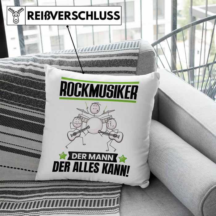 Rockmusiker Kissen mit Füllung 40x40 Geschenk für Rockmusiker Der Mann Der Alles Kann Geschenkidee zum Geburtstag (Grau) Blau Trendation