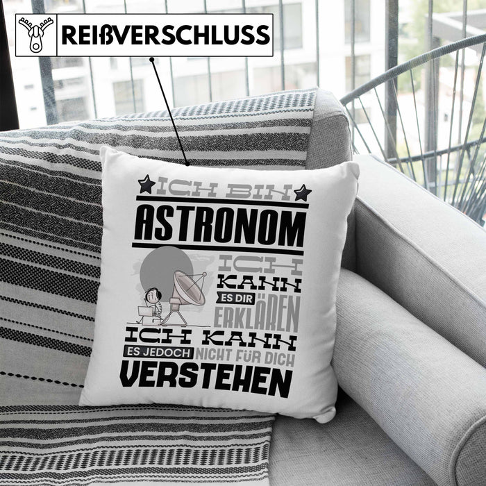 Astronom Geschenk Kissen mit Füllung 40x40 Geschenkidee für Astronom Geburtstag Lustiger Spruch Ich Bin Astronom Ich Kann Es Dir Erklären Aber Nicht Für Dich Verstehen (Grau) Blau Trendation