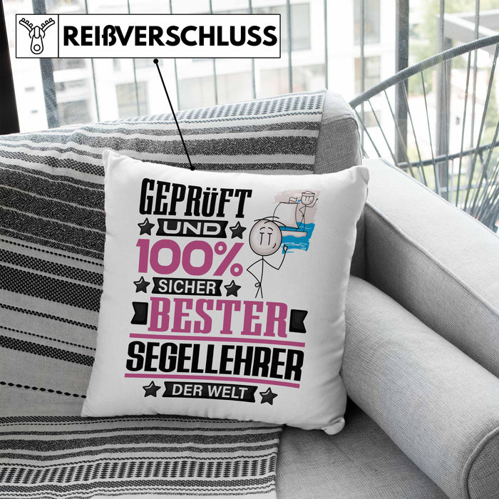 Segellehrer Geschenk Lustiger Spruch für Segellehrer Geschenkidee Bester Segellehrer Der WeltKissen mit Füllung 40x40 (Grau) Blau Trendation