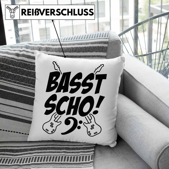 Bassist Kissen mit Füllung 40x40 Geschenk Bass-Spieler Geschenkidee Basst Scho ! (Grau) Rosa Trendation