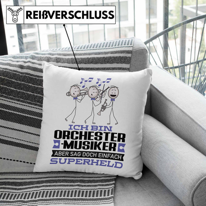 Orchestermusiker Geschenk Kissen mit Füllung 40x40 Ich Bin Orchestermusiker Aber Sag Doch Einfach Superheld Lustige Geschenkdiee für Orchestermusiker (Grau) Rosa Trendation
