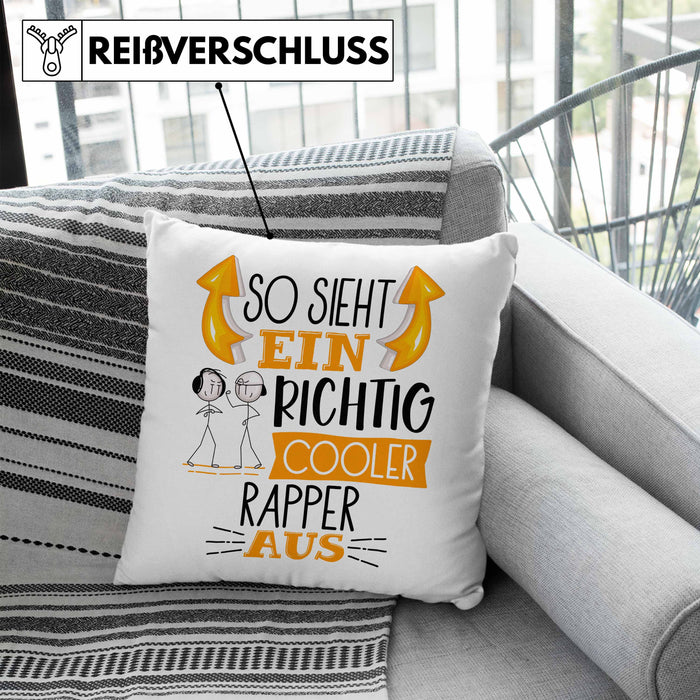 So Sieht Ein Richtig Cooler Rapper Aus Kissen mit Füllung 40x40 Geschenk für Rapper Geburtstag Geschenkdiee (Grau) Blau Trendation