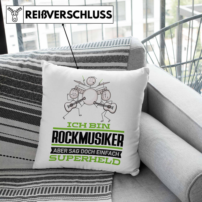 Rockmusiker Geschenk Kissen mit Füllung 40x40 Ich Bin Rockmusiker Aber Sag Doch Einfach Superheld Lustige Geschenkdiee für Rockmusiker (Grau) Grau Trendation