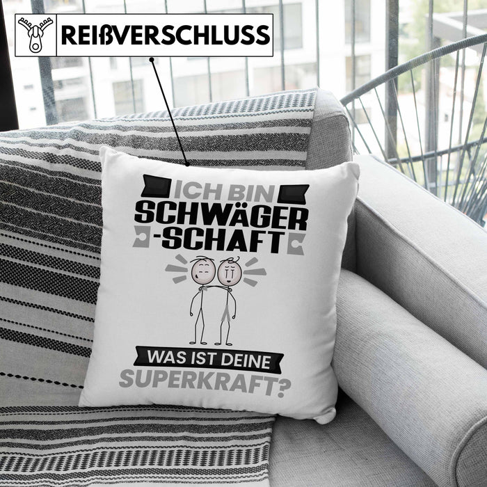 Schwägerschaft Kissen mit Füllung 40x40 Geschenk für Schwägerschaft Geburtstag Lustiger Spruch Was Ist Deine Superkraft (Grau) Rosa Trendation