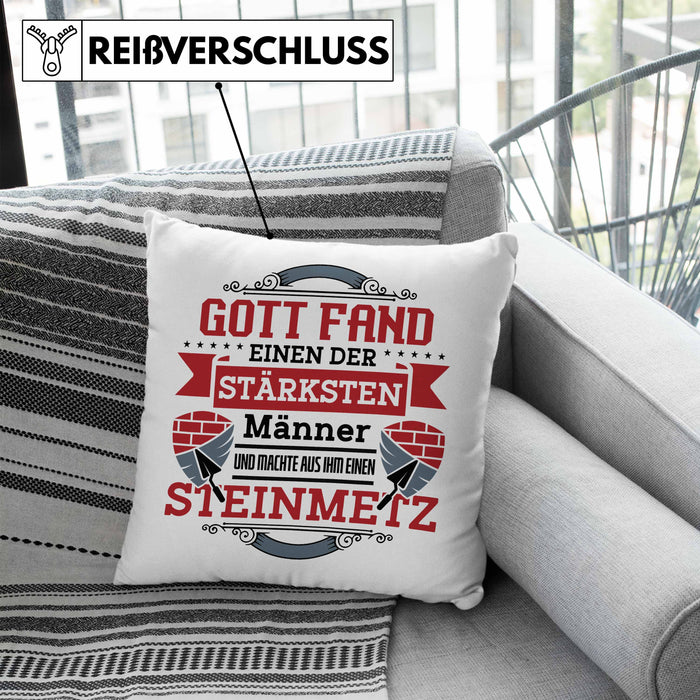 Steinmetz Kissen mit Füllung 40x40 Geschenk Spruch Geschenkidee Spruch (Grau) Blau Trendation
