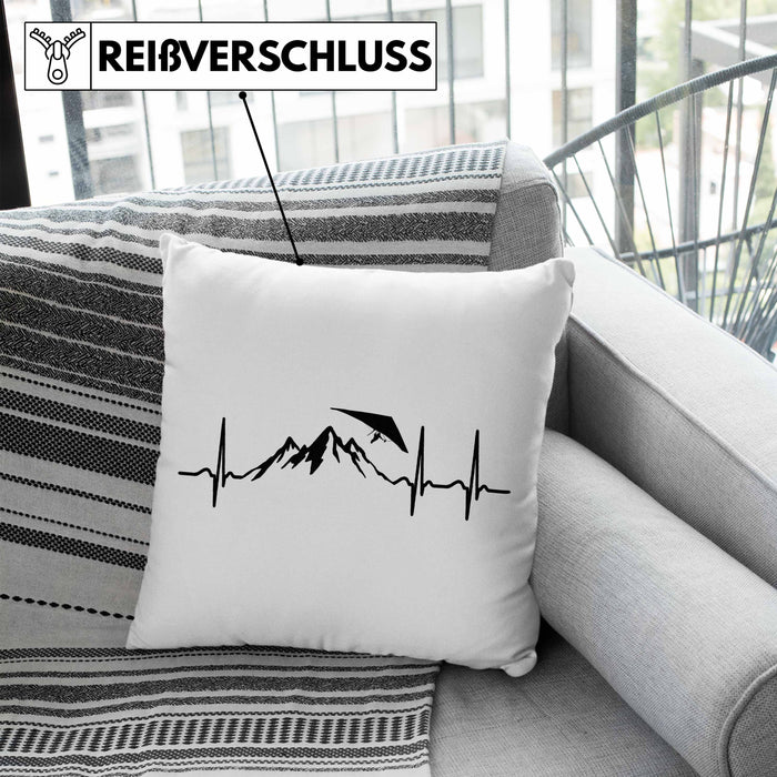 Geschenk für Drachenflieger Kissen mit Füllung 40x40 Herzschlag Hängegleiter Motiv (Grau) Blau Trendation