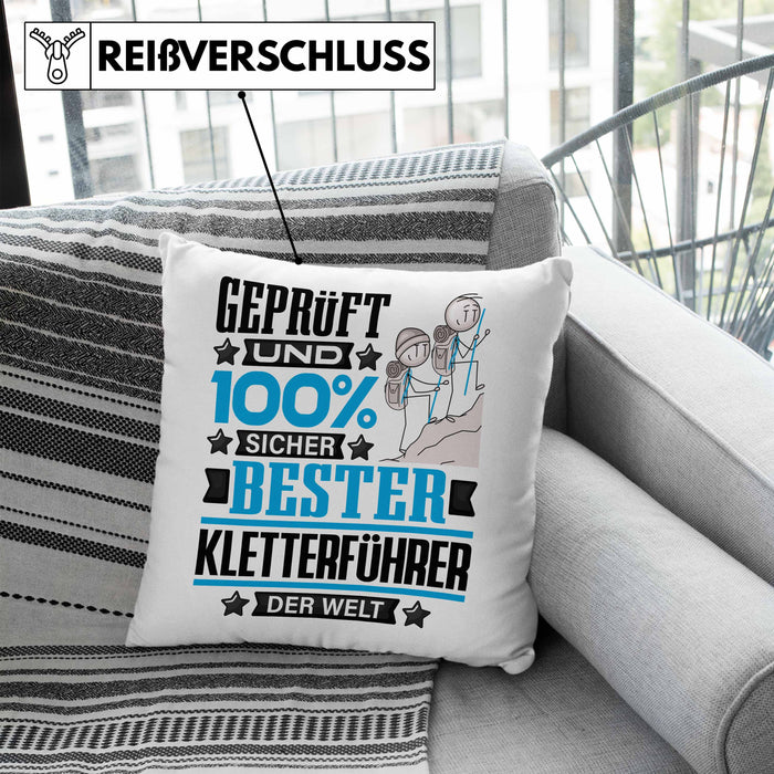 Kletterführer Geschenk Lustiger Spruch für Kletterführer Geschenkidee Bester Kletterführer Der WeltKissen mit Füllung 40x40 (Grau) Blau Trendation