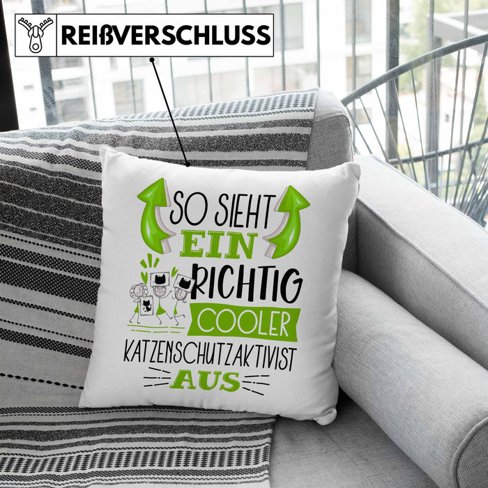 Katzenschutzaktivist Kissen mit Füllung 40x40 So Sieht Ein Richtig Cooler Katzenschutzaktivist Aus Geschenk Lustiger Spruch Geschenkidee (Grau) Grau Trendation