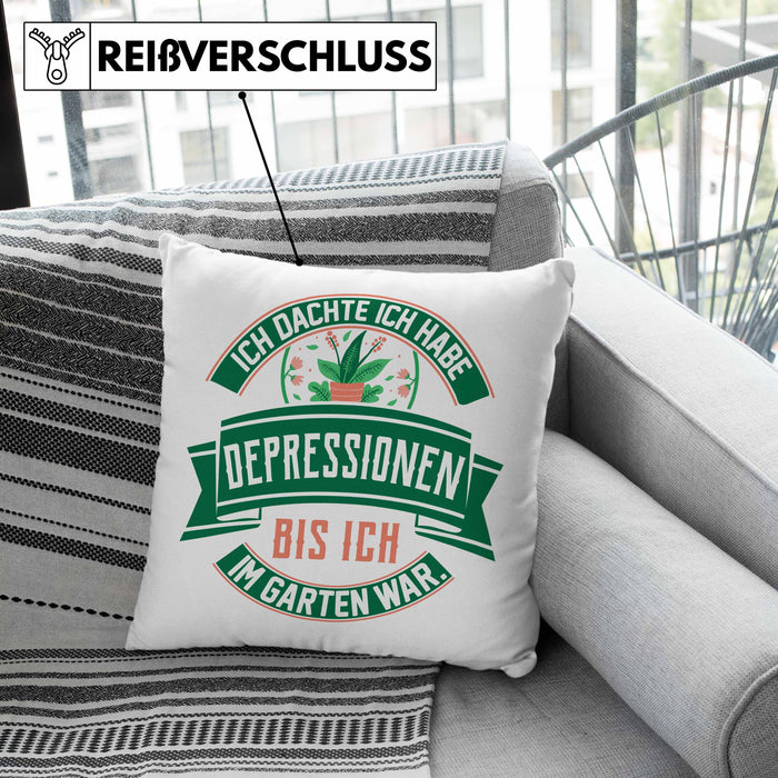 Gärtner Geschenk Kissen mit Füllung 40x40 Spruch Ich Dachte Ich Habe Depressionen Bis Ich Im Garten War Geschenkidee Hobbygärtner (Grau) Rosa Trendation