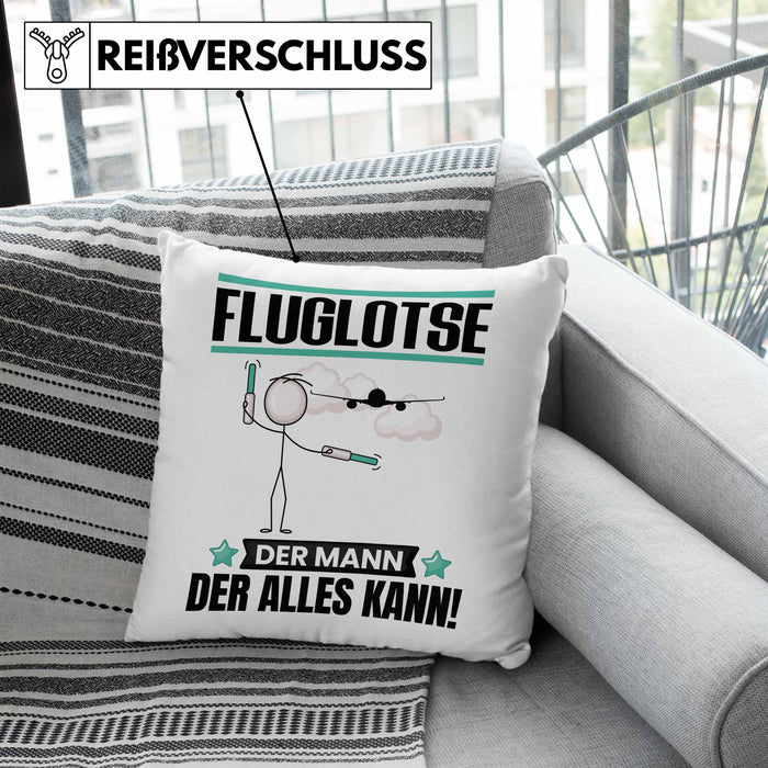 Fluglotse Kissen mit Füllung 40x40 Geschenk für Fluglotse Der Mann Der Alles Kann Geschenkidee zum Geburtstag (Grau) Blau Trendation