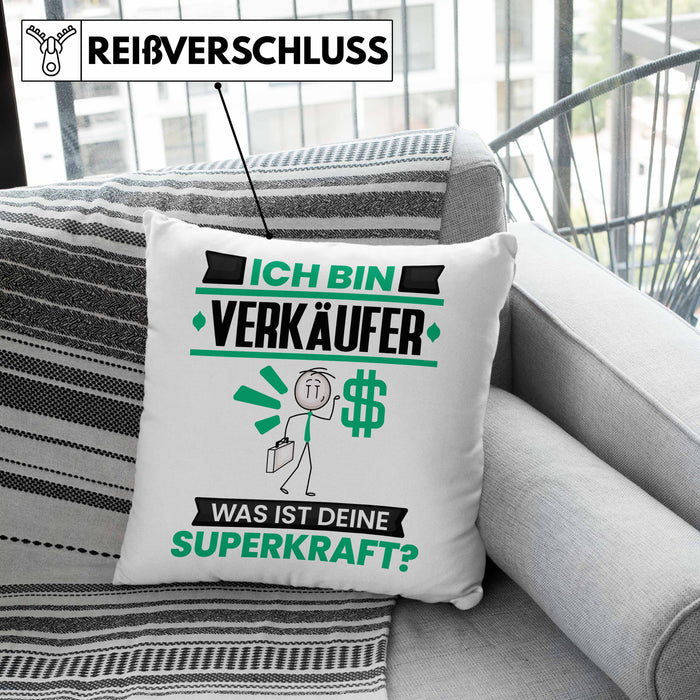 Verkäufer Kissen mit Füllung 40x40 Geschenk für Verkäufer Geburtstag Lustiger Spruch Was Ist Deine Superkraft (Grau) Grau Trendation