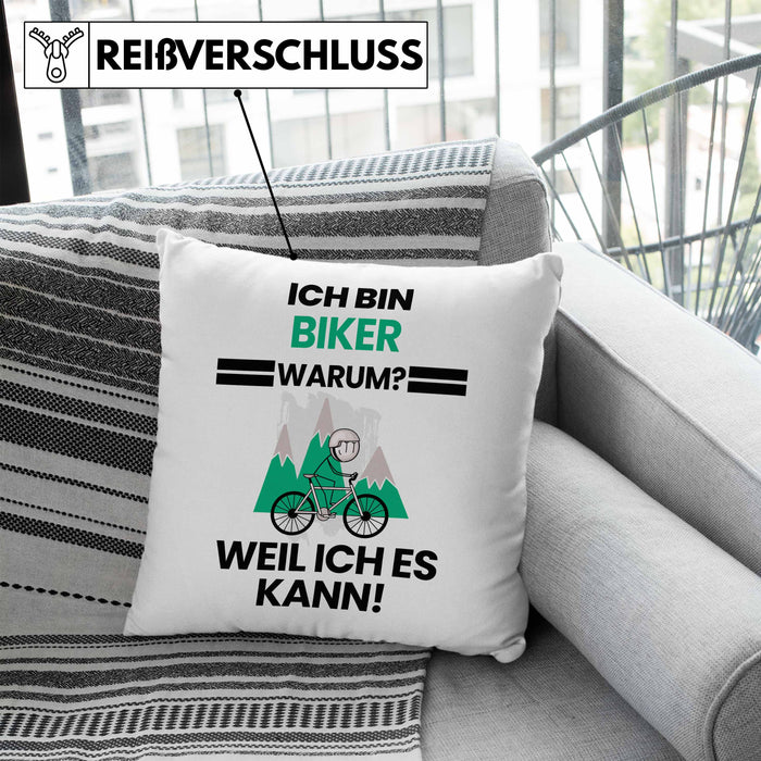 Biker Geschenk Kissen mit Füllung 40x40 Lustiger Spruch Ich Bin Biker Warum Weil Ich Es Kann Geschenkidee Bester Biker Geburtstag (Grau) Blau Trendation