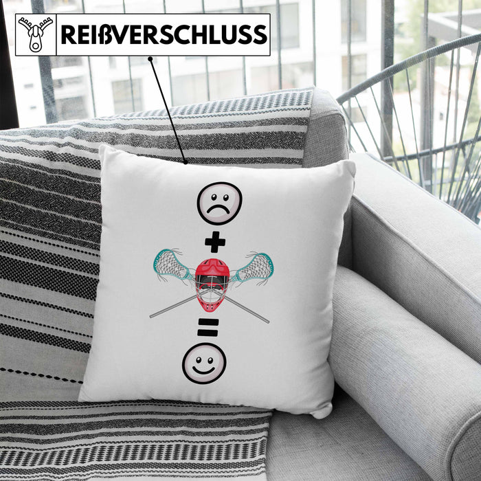 Lacrosse Kissen mit Füllung 40x40 Geschenk für Lacrosse-Spieler Lustige Geschenkidee :( + Lacrosse = :) Geburtstag (Grau) Blau Trendation