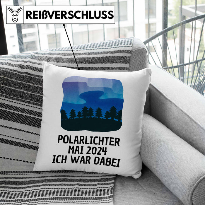 Polarlichter 2024 Kissen mit Füllung 40x40 Geschenk Ich War Dabei Polar-Lichter Polarlicht Heute Nochmal Polarlichter Spruch (Grau) Grün Trendation