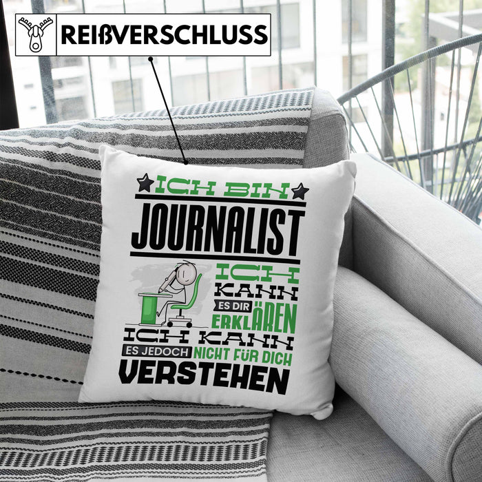 Journalist Geschenk Kissen mit Füllung 40x40 Geschenkidee für Journalist Geburtstag Lustiger Spruch Ich Bin Journalist Ich Kann Es Dir Erklären Aber Nicht Für Dich Verstehen (Grau) Blau Trendation