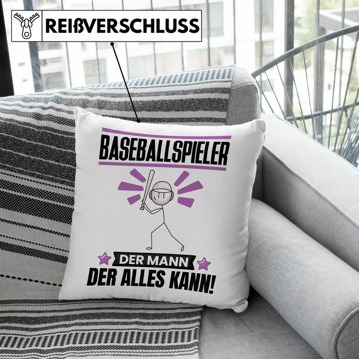 Baseballspieler Kissen mit Füllung 40x40 Geschenk für Baseballspieler Der Mann Der Alles Kann Geschenkidee zum Geburtstag (Grau) Blau Trendation