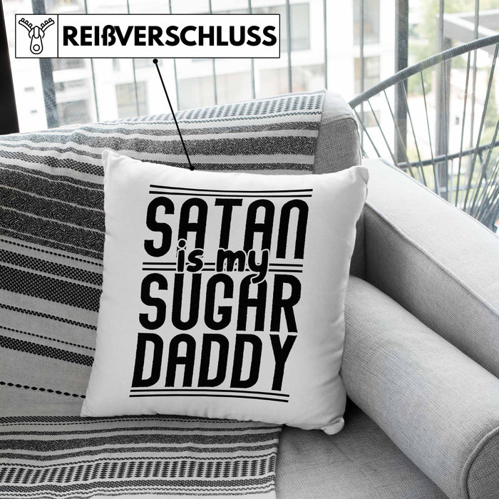 Satan Is My Sugar Daddy Geschenk Kissen mit Füllung 40x40 Satanisten (Grau) Grau Trendation
