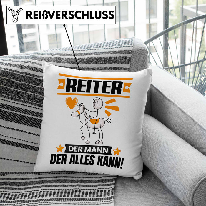 Reiter Kissen mit Füllung 40x40 Geschenk für Reiter Der Mann Der Alles Kann Geschenkidee zum Geburtstag (Grau) Blau Trendation