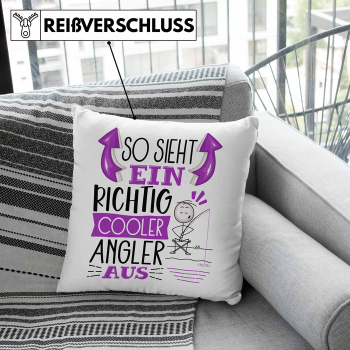 So Sieht Ein Richtig Cooler Angler Aus Geschenk Kissen mit Füllung 40x40 Lustiger Spruch Geschenkidee (Grau) Grün Trendation