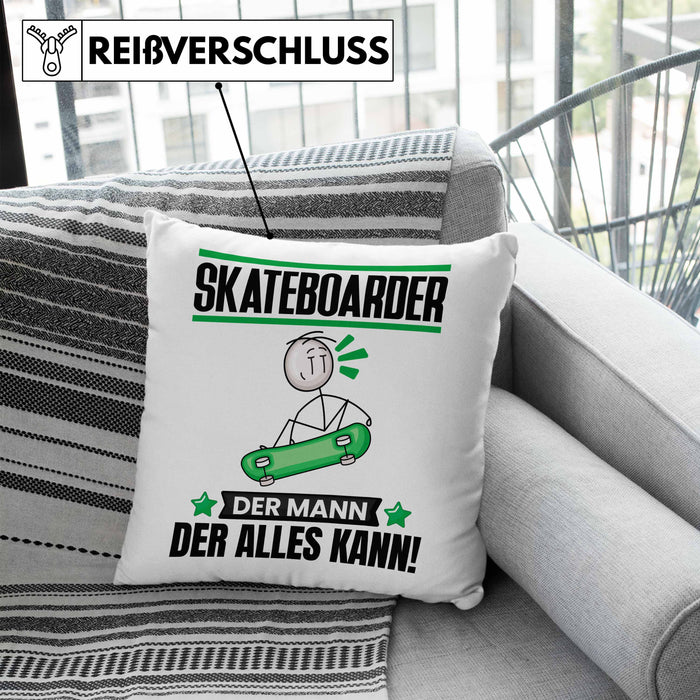 Skateboarder Kissen mit Füllung 40x40 Geschenk für Skateboarder Der Mann Der Alles Kann Geschenkidee zum Geburtstag (Grau) Blau Trendation