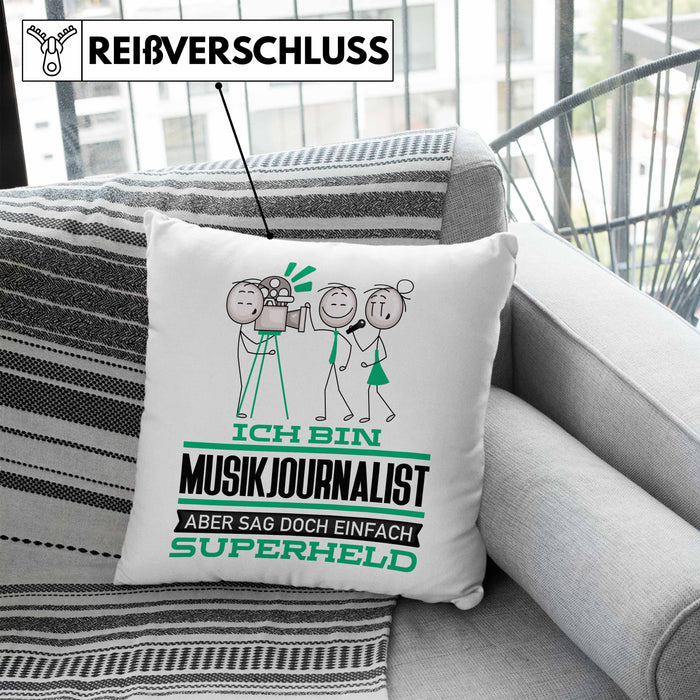 Musikjournalist Geschenk Kissen mit Füllung 40x40 Ich Bin Musikjournalist Aber Sag Doch Einfach Superheld Lustige Geschenkdiee für Musikjournalist (Grau) Blau Trendation