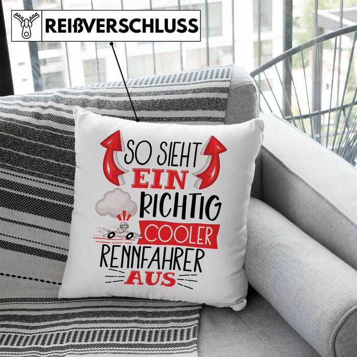 Rennfahrer Kissen mit Füllung 40x40 Geschenk So Sieht Ein Richtig Cooler Rennfahrer Aus Geschenkidee Spruch Lustig (Grau) Blau Trendation