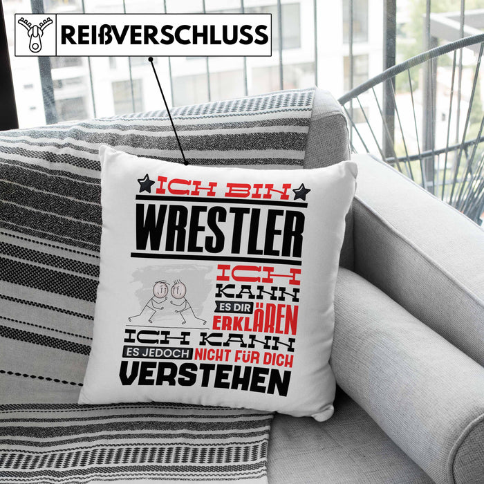 Wrestler Geschenk Kaffee-Kissen mit Füllung 40x40 Geschenkidee für Wrestler Ich Bin Wrestler Ich Kann Es Dir Erklären Jedoch Nicht Für Dich Verstehen Spruch Lustig (Grau) Rosa Trendation