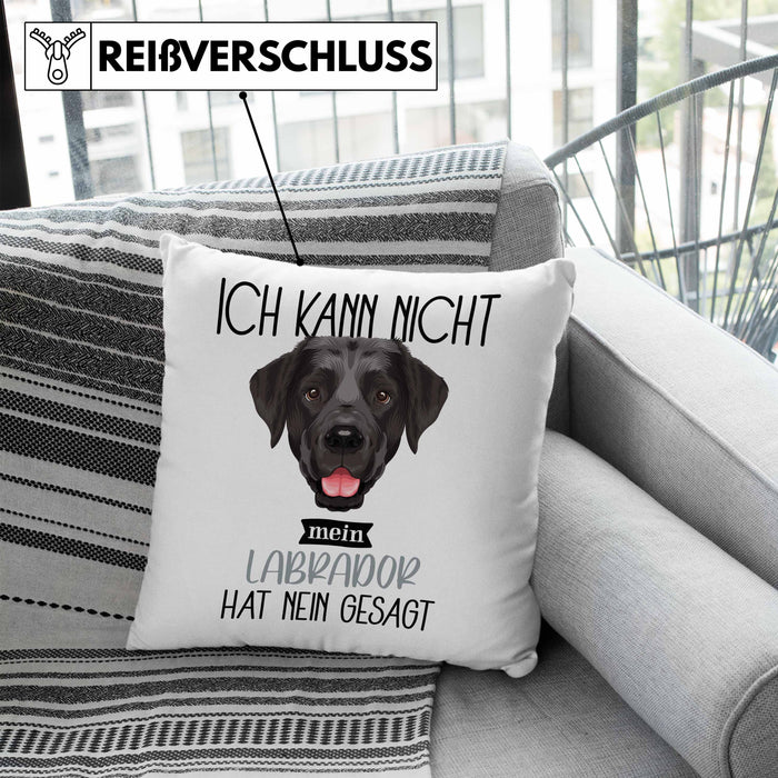 Labrador Besitzer Kissen mit Füllung 40x40 Geschenk Lustiger Spruch Geschenkidee Ich Kann Nicht Mein Labrador Hat Nein Gesagt (Grau) Blau Trendation