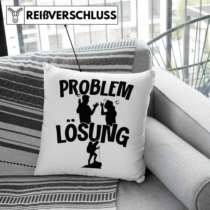 Wandern Kissen mit Füllung 40x40 Geschenk für Wandern Männer Geschenkidee Problem und Lösung Berge Wandern (Grau) Grau Trendation