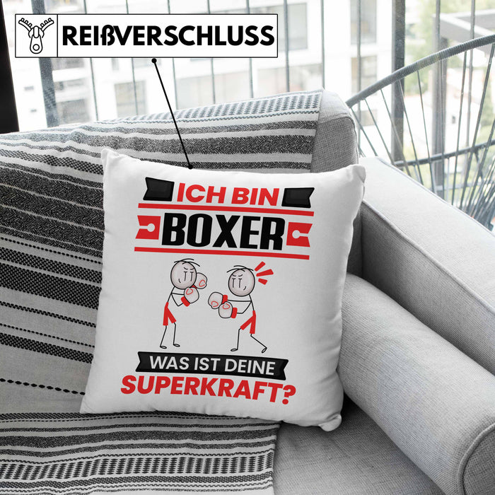 Boxer Kissen mit Füllung 40x40 Geschenk für Boxer Geburtstag Lustiger Spruch Was Ist Deine Superkraft (Grau) Grün Trendation