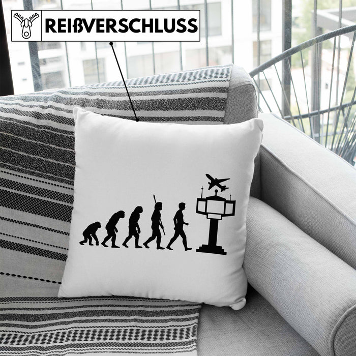 Fluglotse Kissen mit Füllung 40x40 Geschenk Flughafen Arbeiter Geschenkidee Evolution (Grau) Blau Trendation