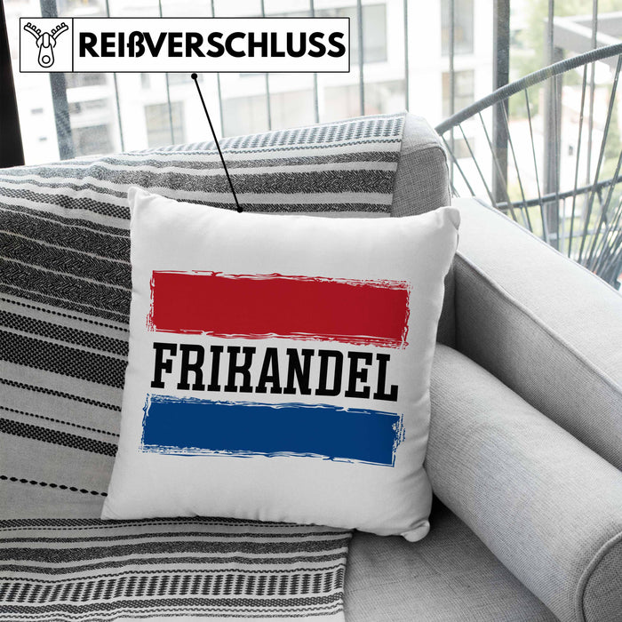 Frikandel Kissen mit Füllung 40x40 Geschenk Holländer Geschenkidee Holland Flagge Holland Urlaub Liebhaber (Grau) Blau Trendation