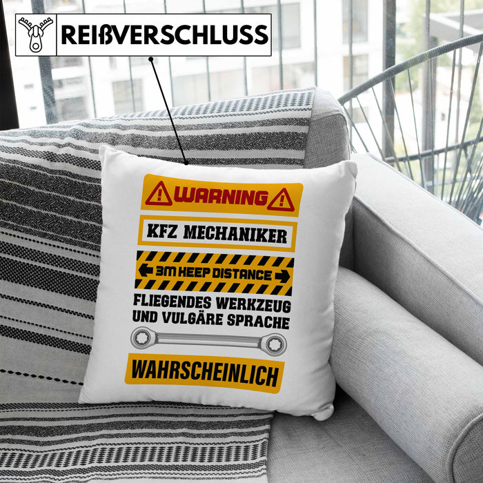 KFZ Mechaniker Kissen mit Füllung 40x40 Geschenk Lustig Spruch Geschenkidee Mechaniker Lustig (Grau) Blau Trendation